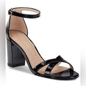 New In Box! Stuart Weitzman Nearly Nudist Cross-Strap Black Block Heels 👠